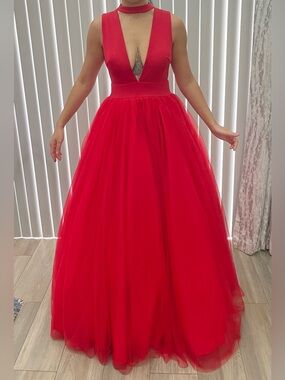 Camille La Vie Red Tulle Ball Gown Gala Formal Dress